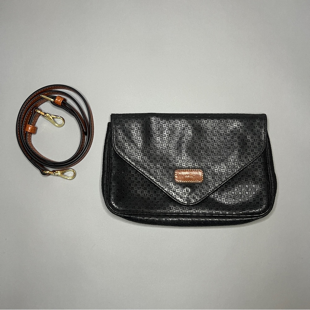 Vintage Courreges Monogrammed black crossbody clutch bag